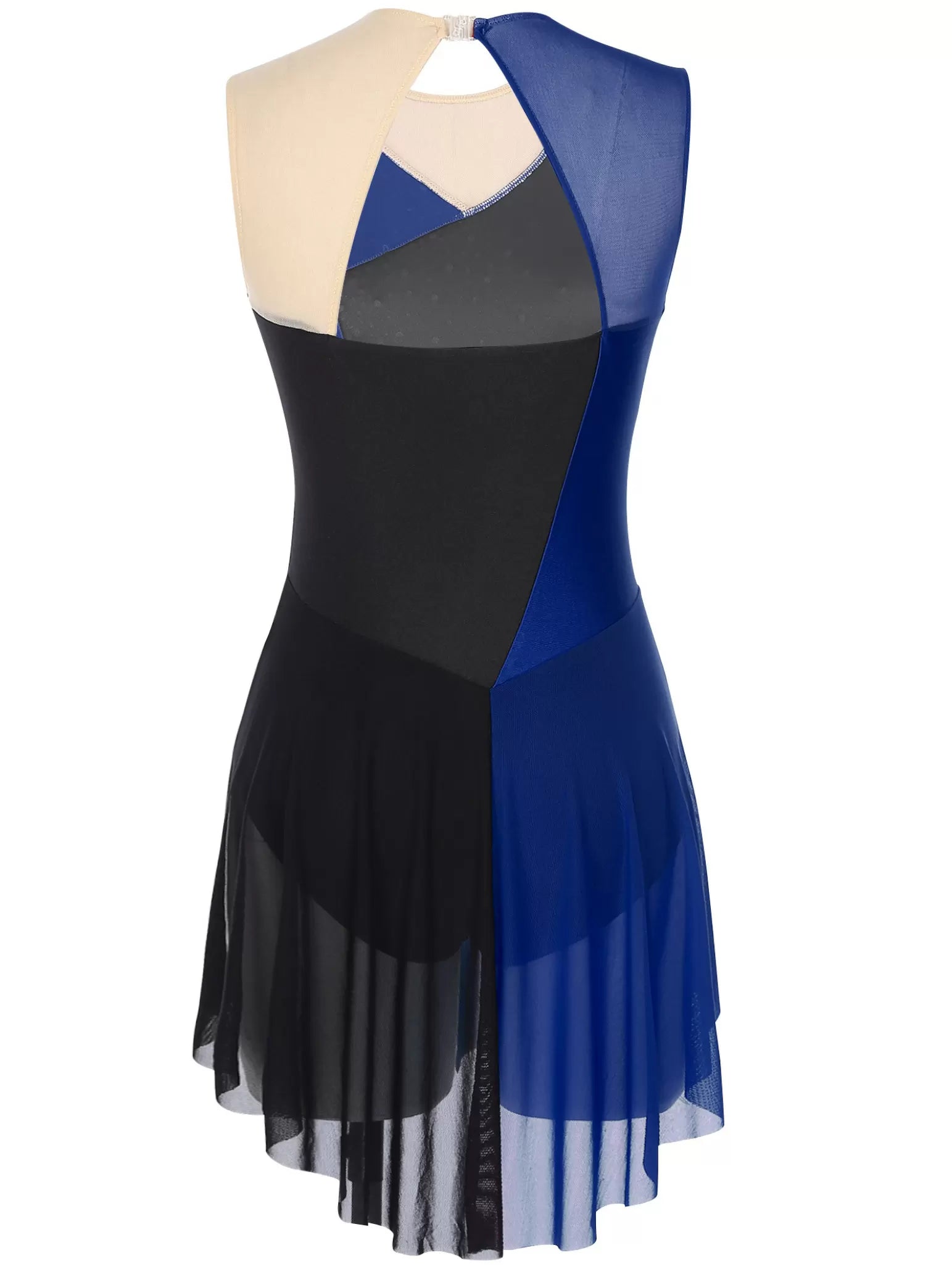 Women Sleeveless V Neck Color Block Figure Skating Leotard