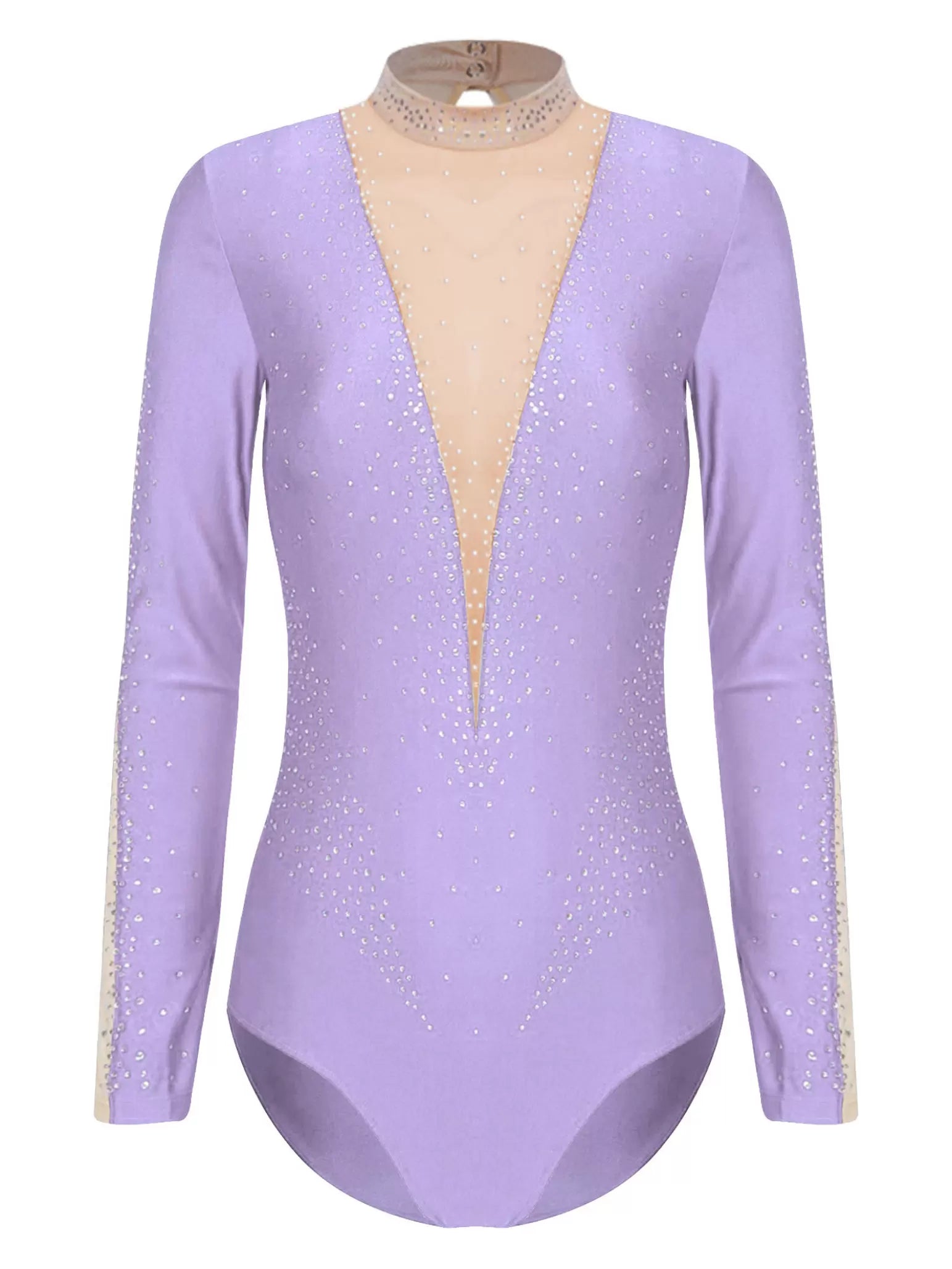 Women Long Sleeve Glittery Rhinestones Figure Skating Leotard