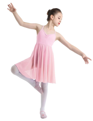 Kids Girls Sleeveless Chiffon Ballet Dance Leotard Dress