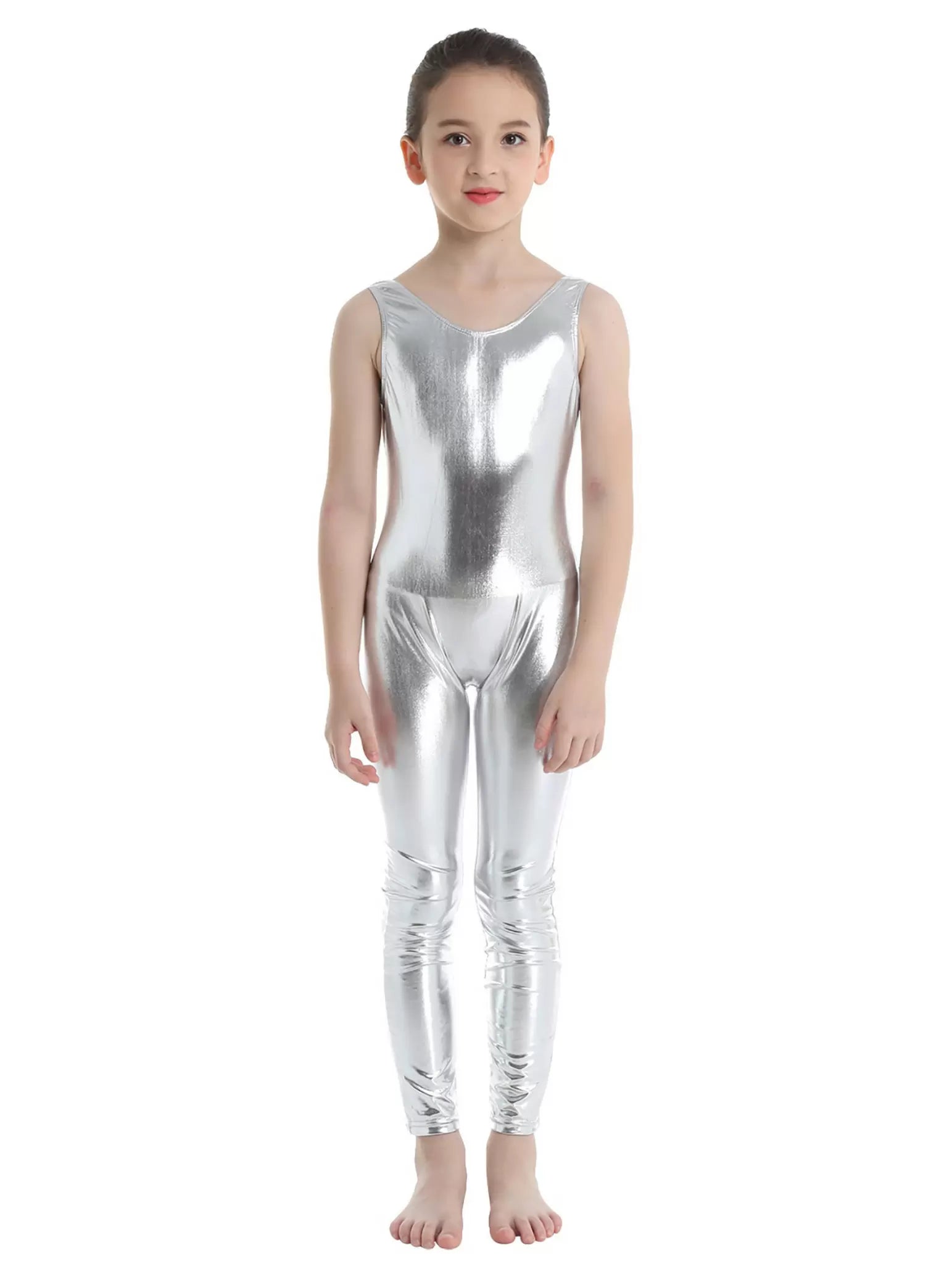 Kids Girls Sleeveless Metallic Gymnastics Unitard