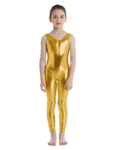Kids Girls Sleeveless Metallic Gymnastics Unitard