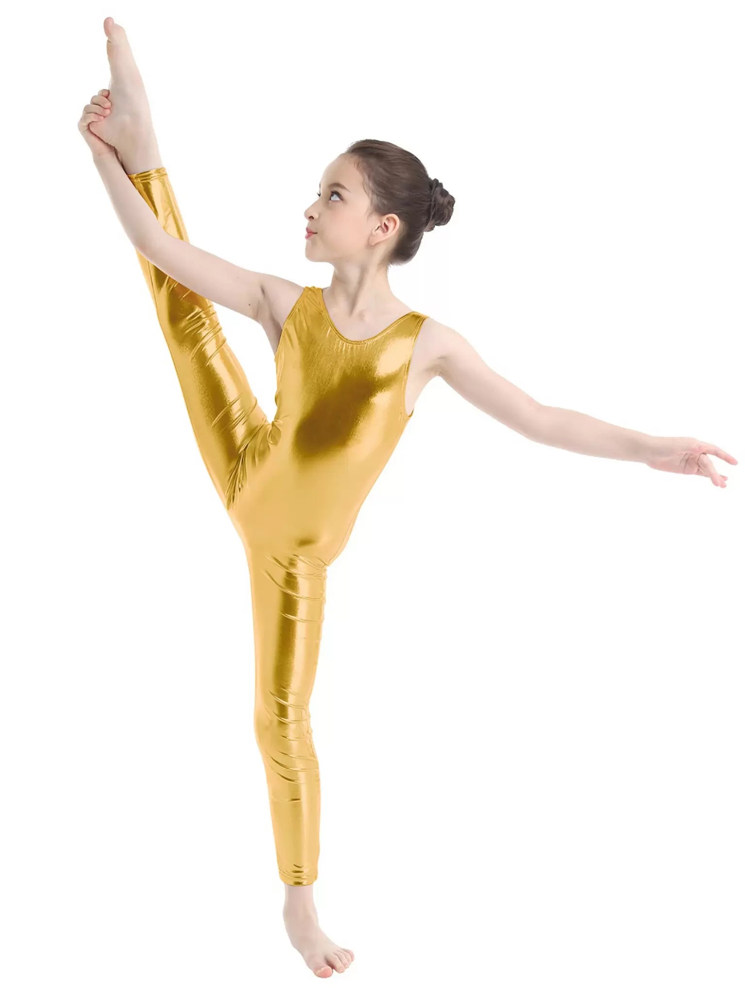 Kids Girls Sleeveless Metallic Gymnastics Unitard