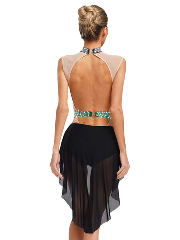 Women Lyrical Dance Dress Mock Neck Sleeveless Backless