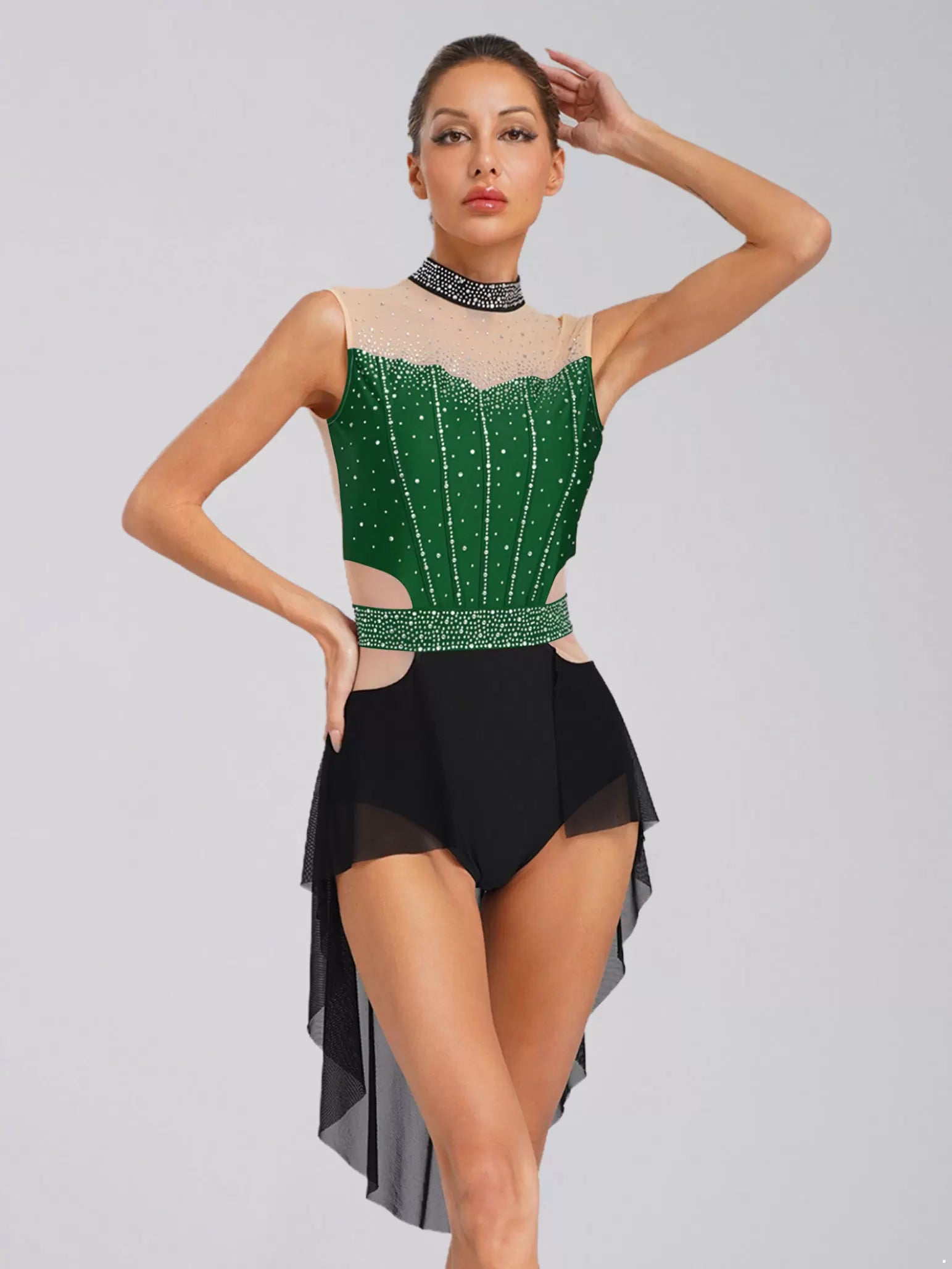 Women Lyrical Dance Dress Mock Neck Sleeveless Backless
