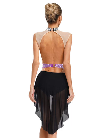 Women Lyrical Dance Dress Mock Neck Sleeveless Backless
