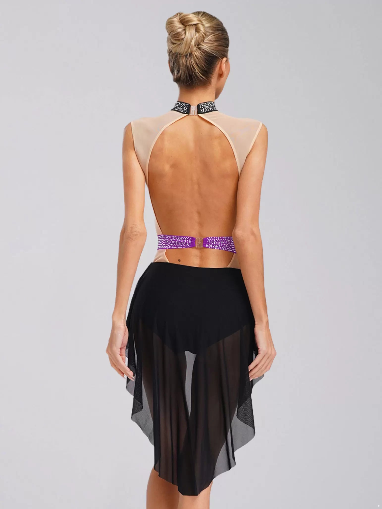 Women Lyrical Dance Dress Mock Neck Sleeveless Backless