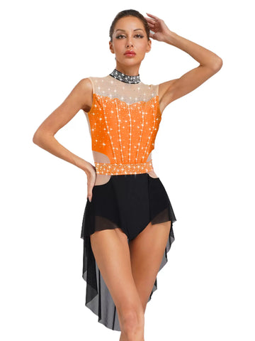 Women Lyrical Dance Dress Mock Neck Sleeveless Backless