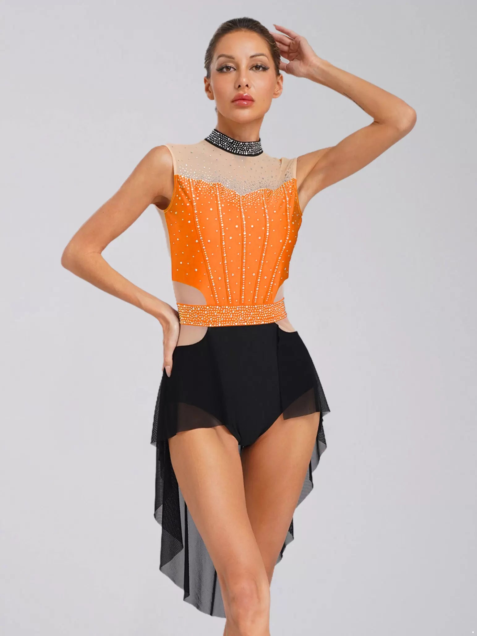 Women Lyrical Dance Dress Mock Neck Sleeveless Backless
