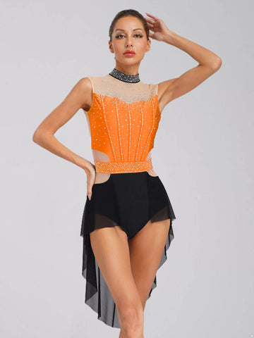Women Lyrical Dance Dress Mock Neck Sleeveless Backless