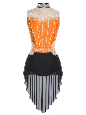 Women Lyrical Dance Dress Mock Neck Sleeveless Backless