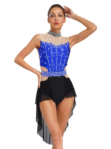 Women Lyrical Dance Dress Mock Neck Sleeveless Backless