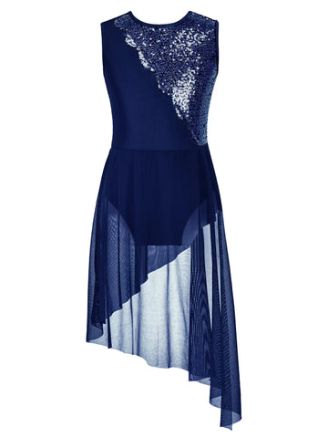 Kids Girls Shiny Sequins Lyrical Contemporary Dance Dress