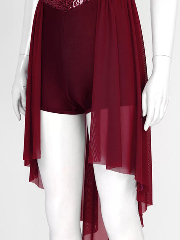 Robe de danse à jupe haute et basse pour femmes, paillettes scintillantes