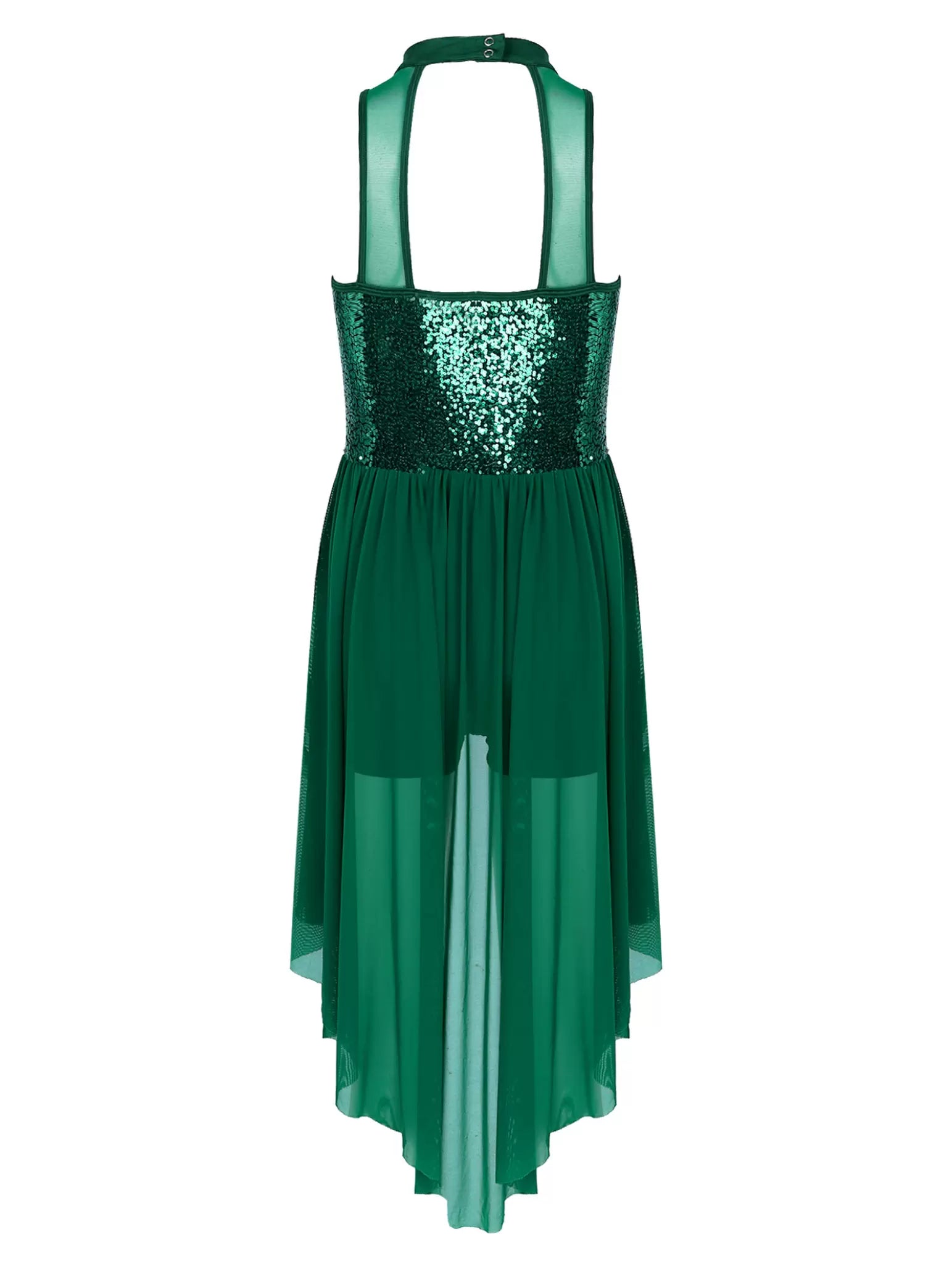 Robe de danse à jupe haute et basse pour femmes, paillettes scintillantes