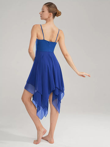 Robe de danse contemporaine lyrique asymétrique à bretelles spaghetti pour femmes