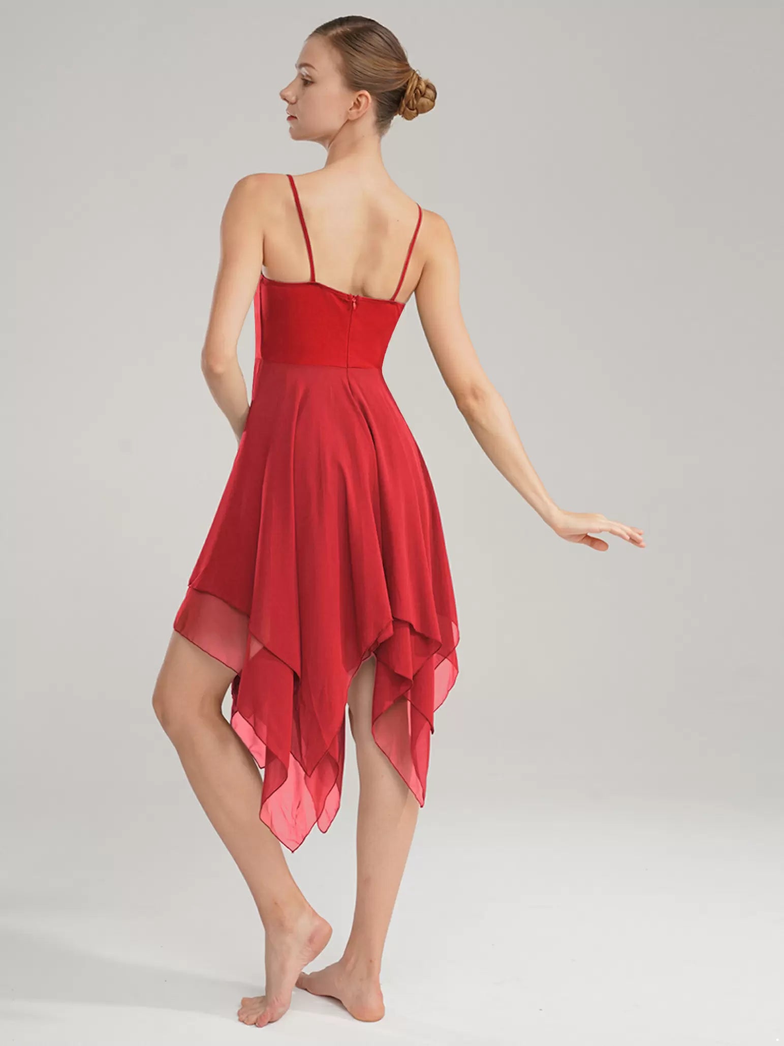 Robe de danse contemporaine lyrique asymétrique à bretelles spaghetti pour femmes