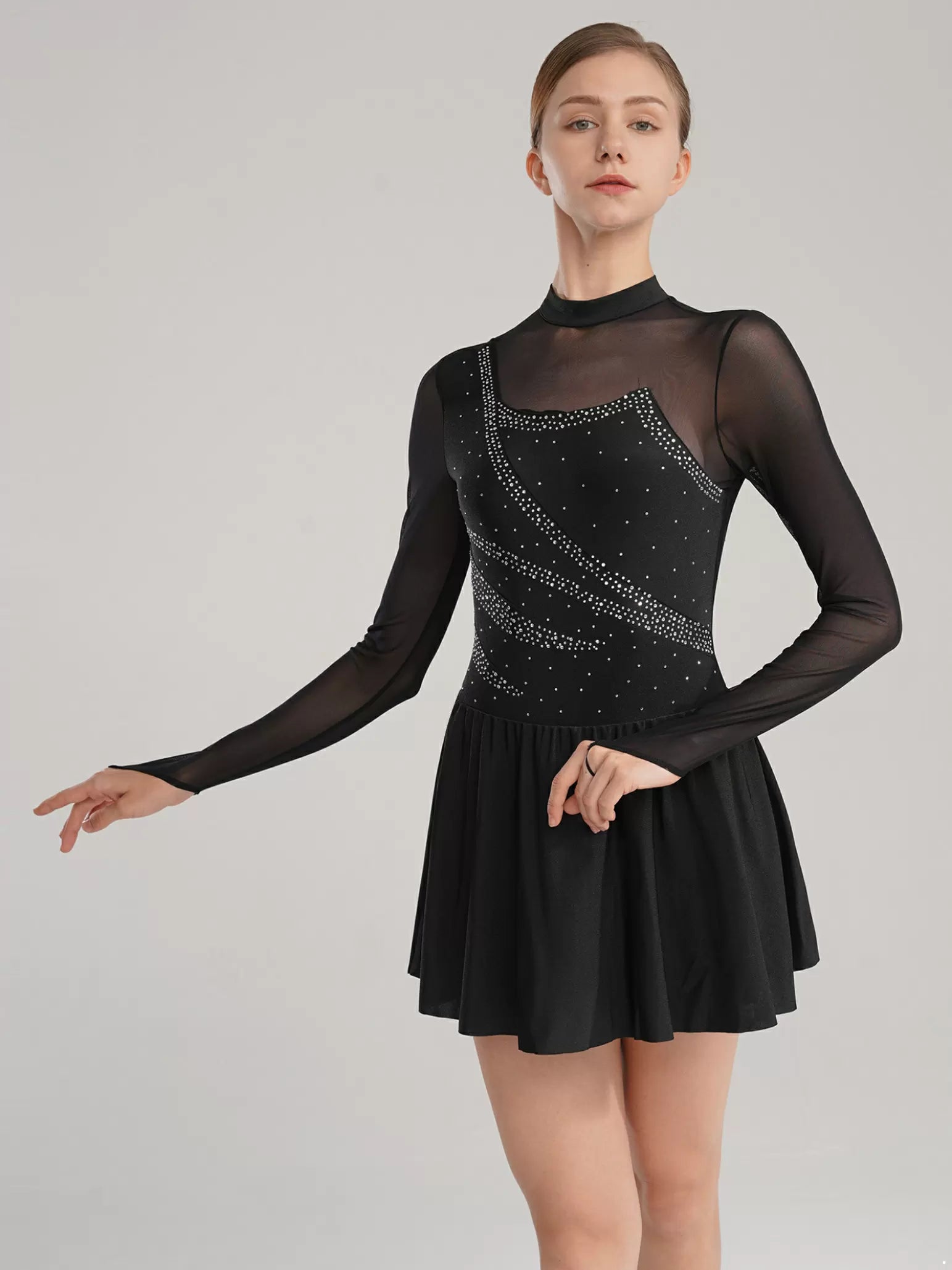 Women Color Block Figure Ice Skating A-line Dresses
