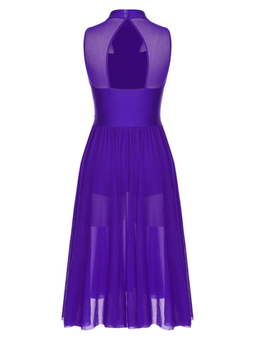 Robe de danse lyrique sans manches avec strass scintillants pour femmes