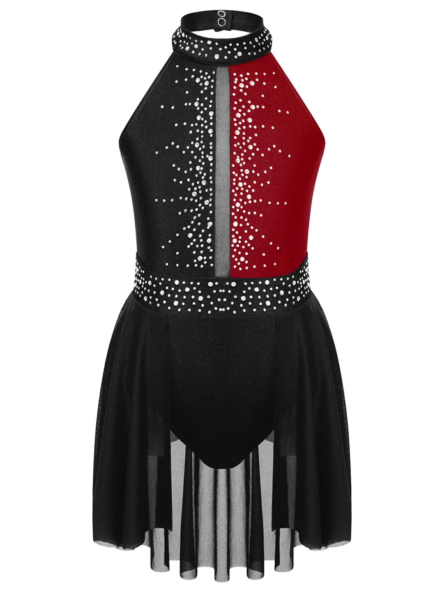 Kids Girls Sleeveless Shiny Rhinestone Figure Ice Skating Dance Dress