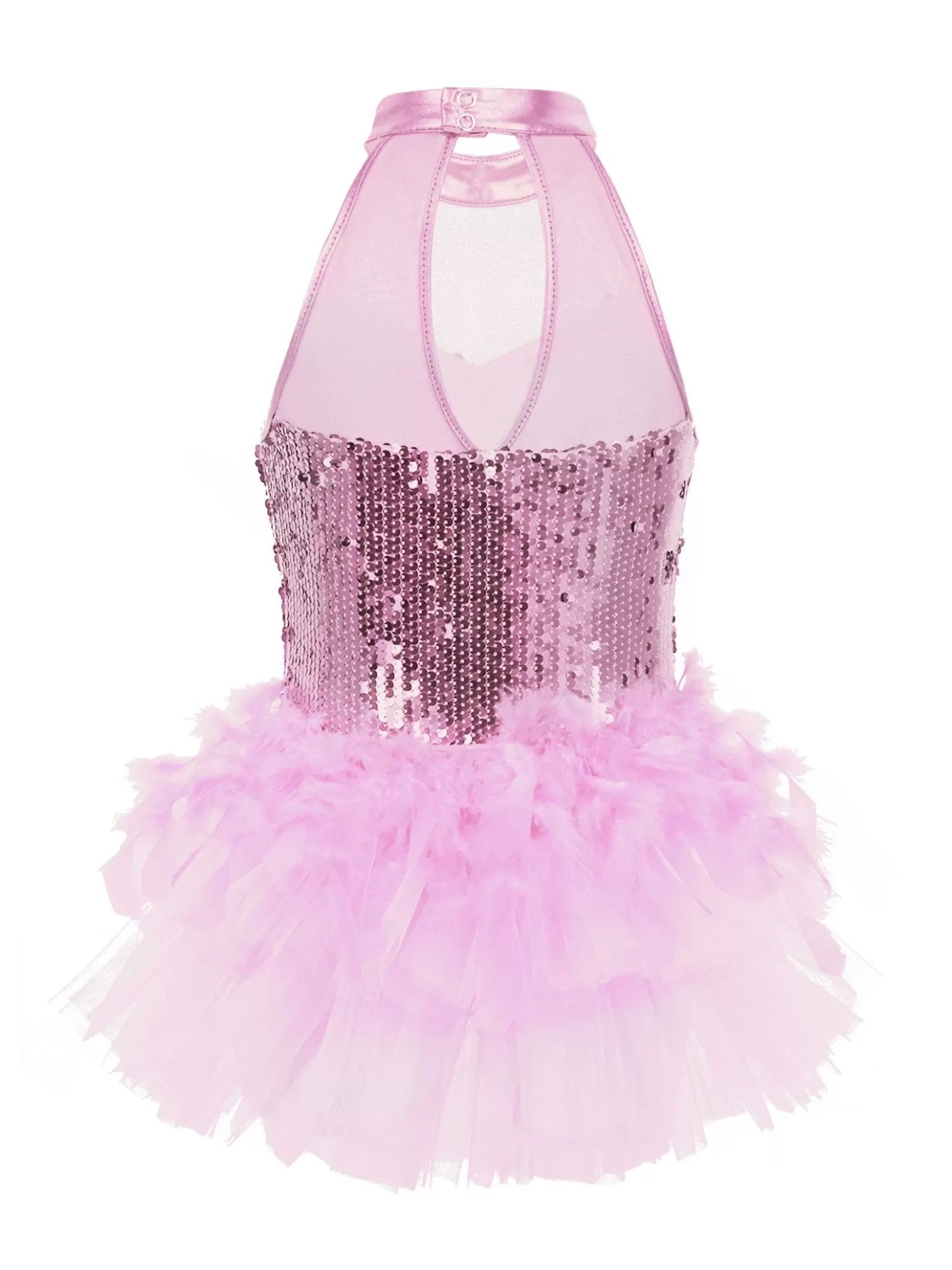 Kids Girls Sleeveless Mock Neck Sequins Jazz Latin Dance Tutu Leotard