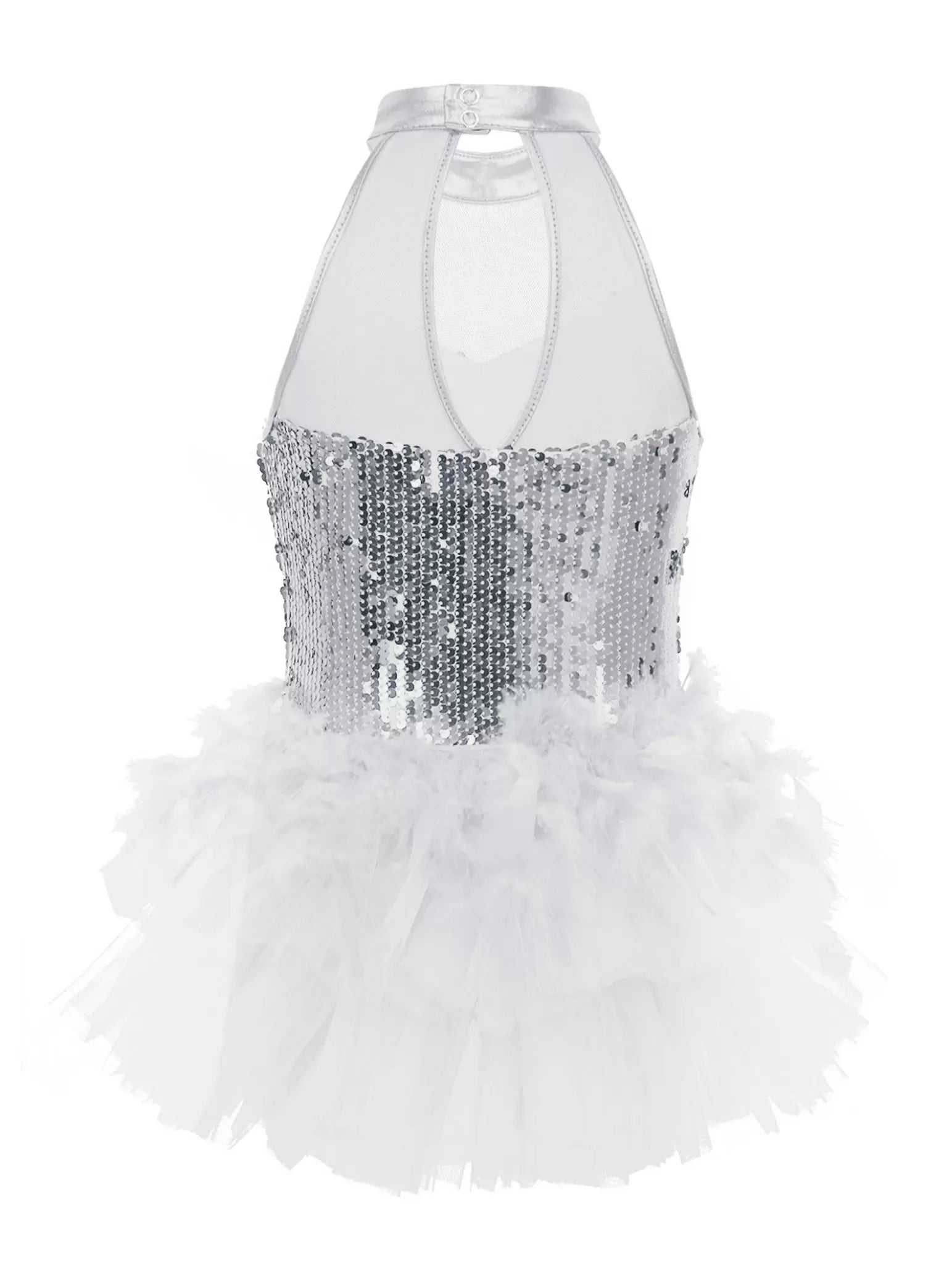 Kids Girls Sleeveless Mock Neck Sequins Jazz Latin Dance Tutu Leotard