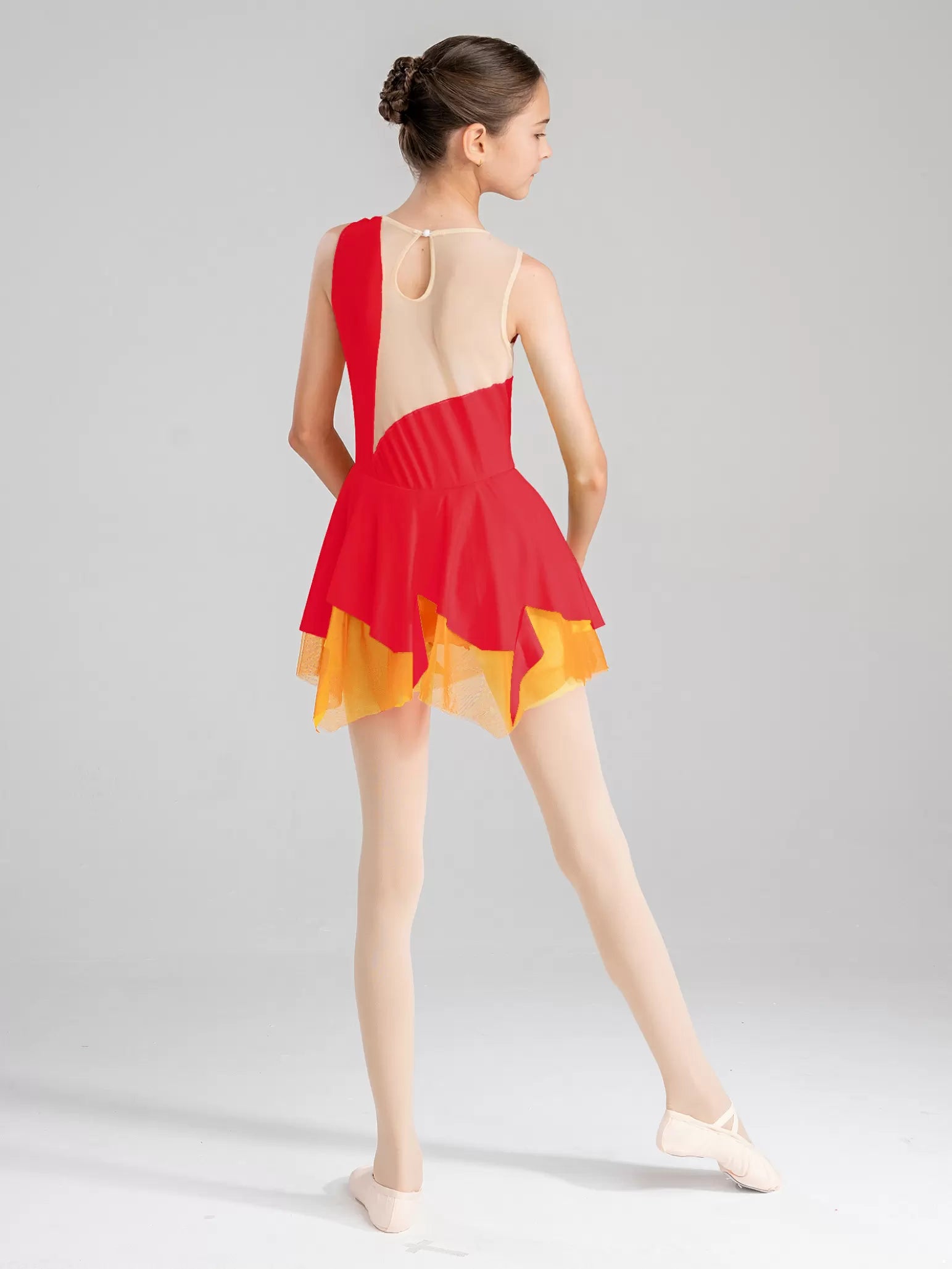 Kids Girls Sleeveless Rhinestone Figure Ice Skating Dance Dress