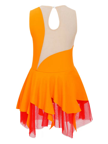Kids Girls Sleeveless Rhinestone Figure Ice Skating Dance Dress