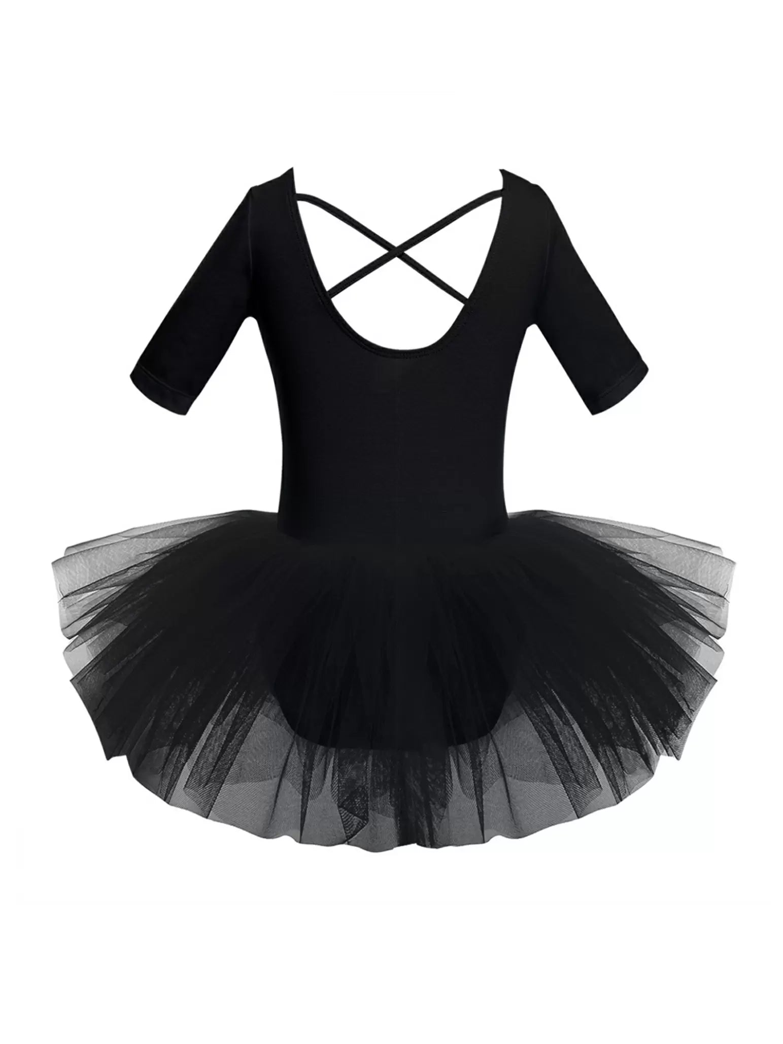 Kids Girls Short Sleeve Ballet Dance Dress Tulle Tutu Skirt Leotard