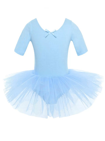 Kids Girls Short Sleeve Ballet Dance Dress Tulle Tutu Skirt Leotard