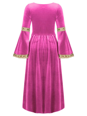 Girls Medieval Princess Costume Velvet Long Maxi Victorian Dress