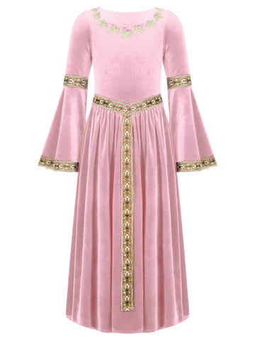 Girls Medieval Princess Costume Velvet Long Maxi Victorian Dress