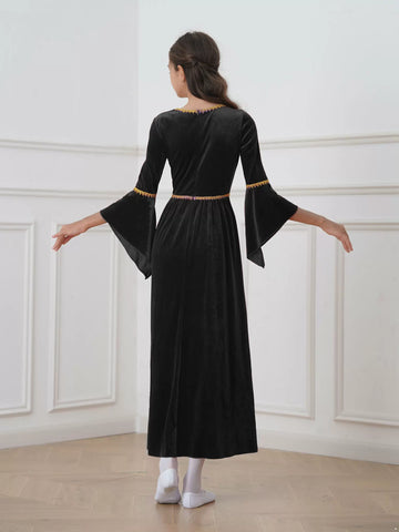 Girls Flare Sleeves Renaissance Medieval Princess Maxi Dress