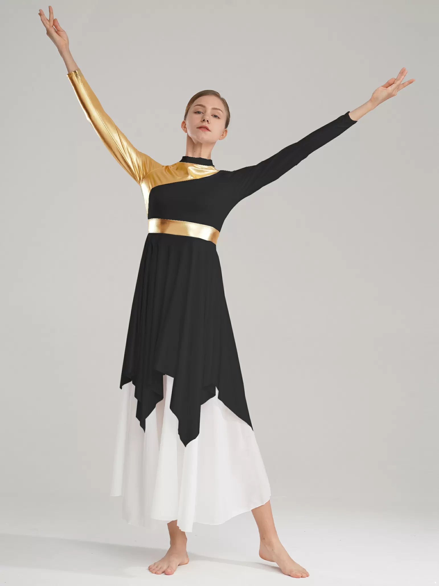 Women Long Sleeve Metallic Liturgical Praise Dance Dress