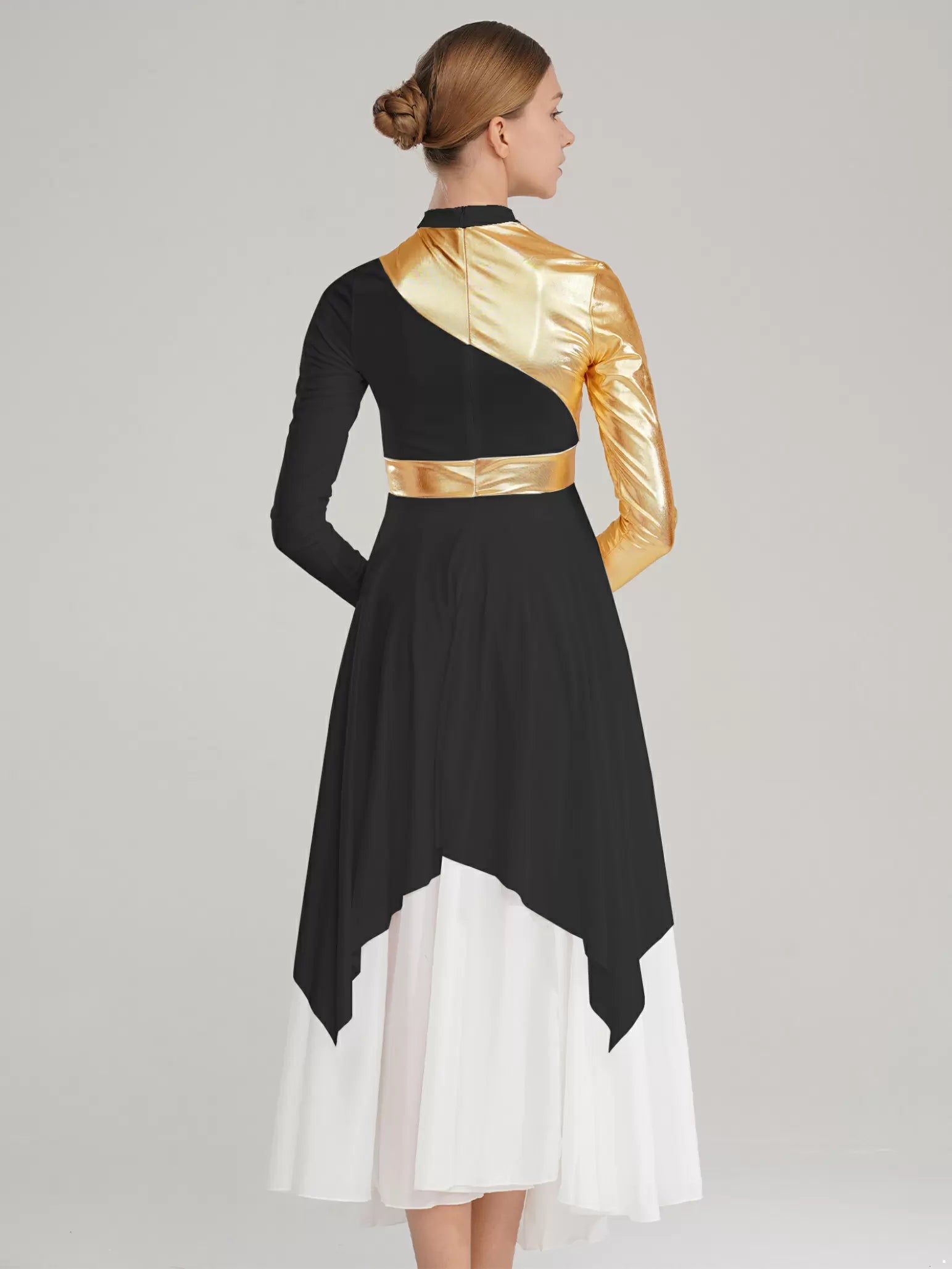 Women Long Sleeve Metallic Liturgical Praise Dance Dress