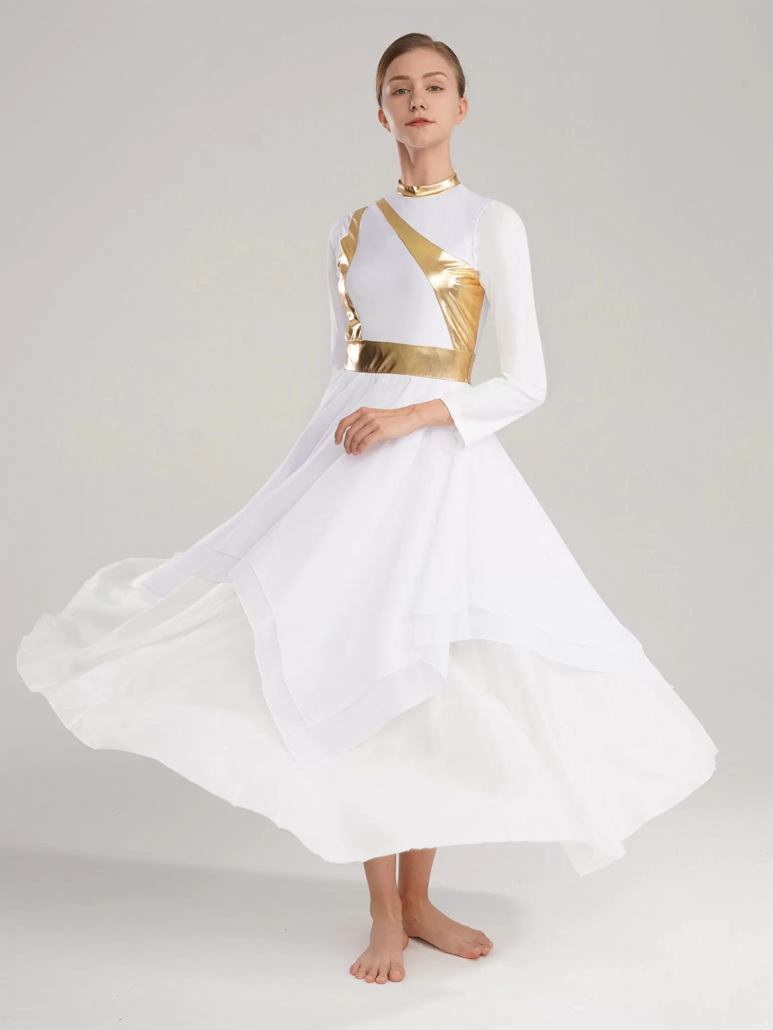 Women Sleeveless Turtleneck Praise Dance Dress