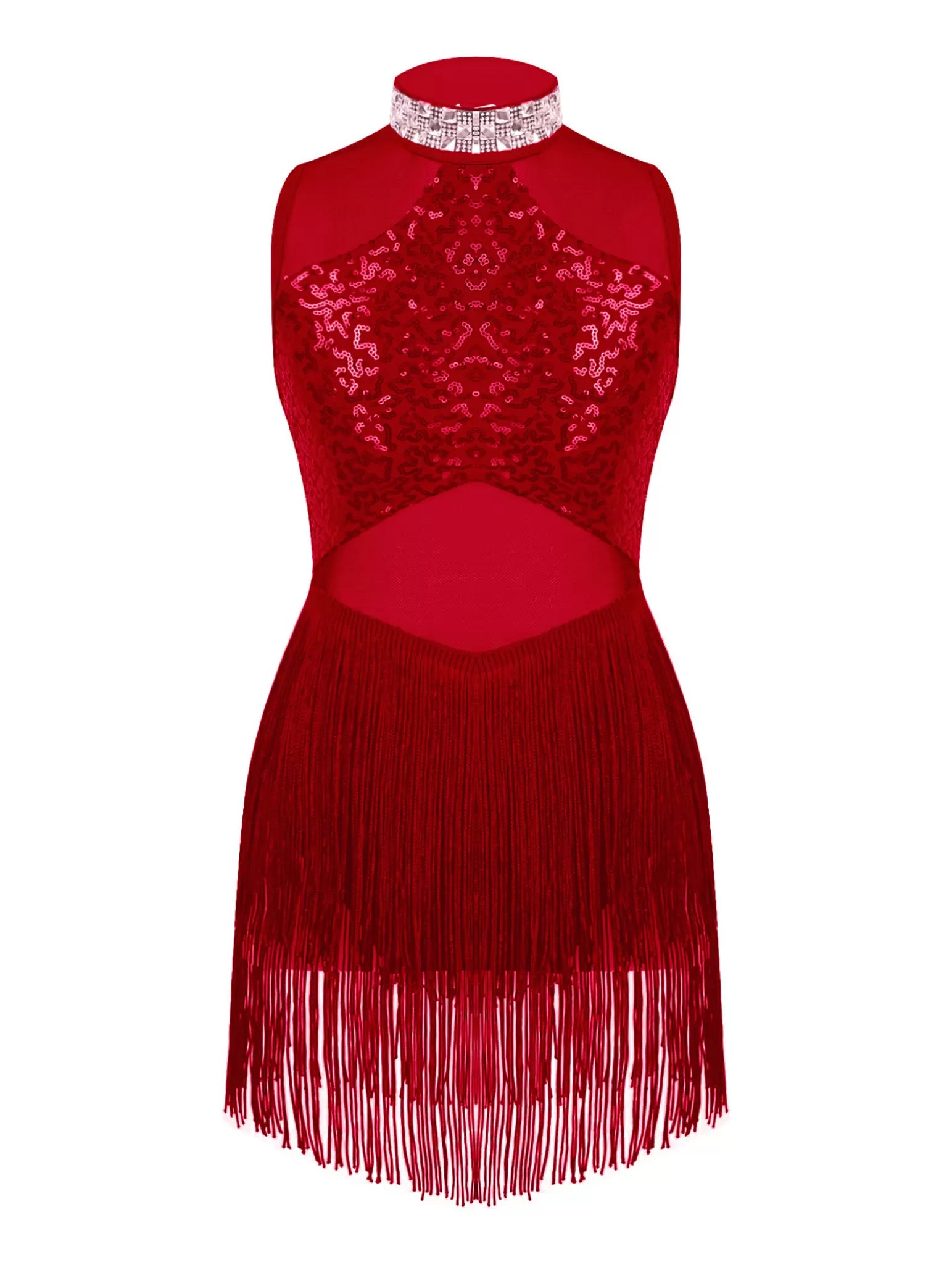 Body per tutù con nappe per vestito da ballo latino con paillettes per bambina