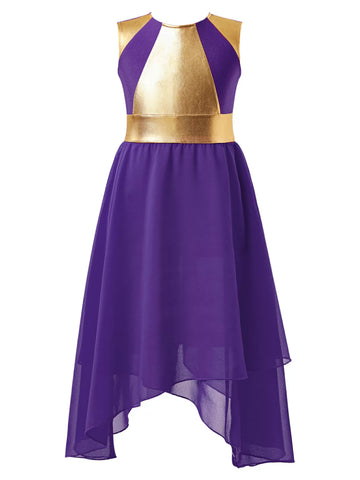 Kids Girls Sleeveless Metallic Worship Praise Dance Dress
