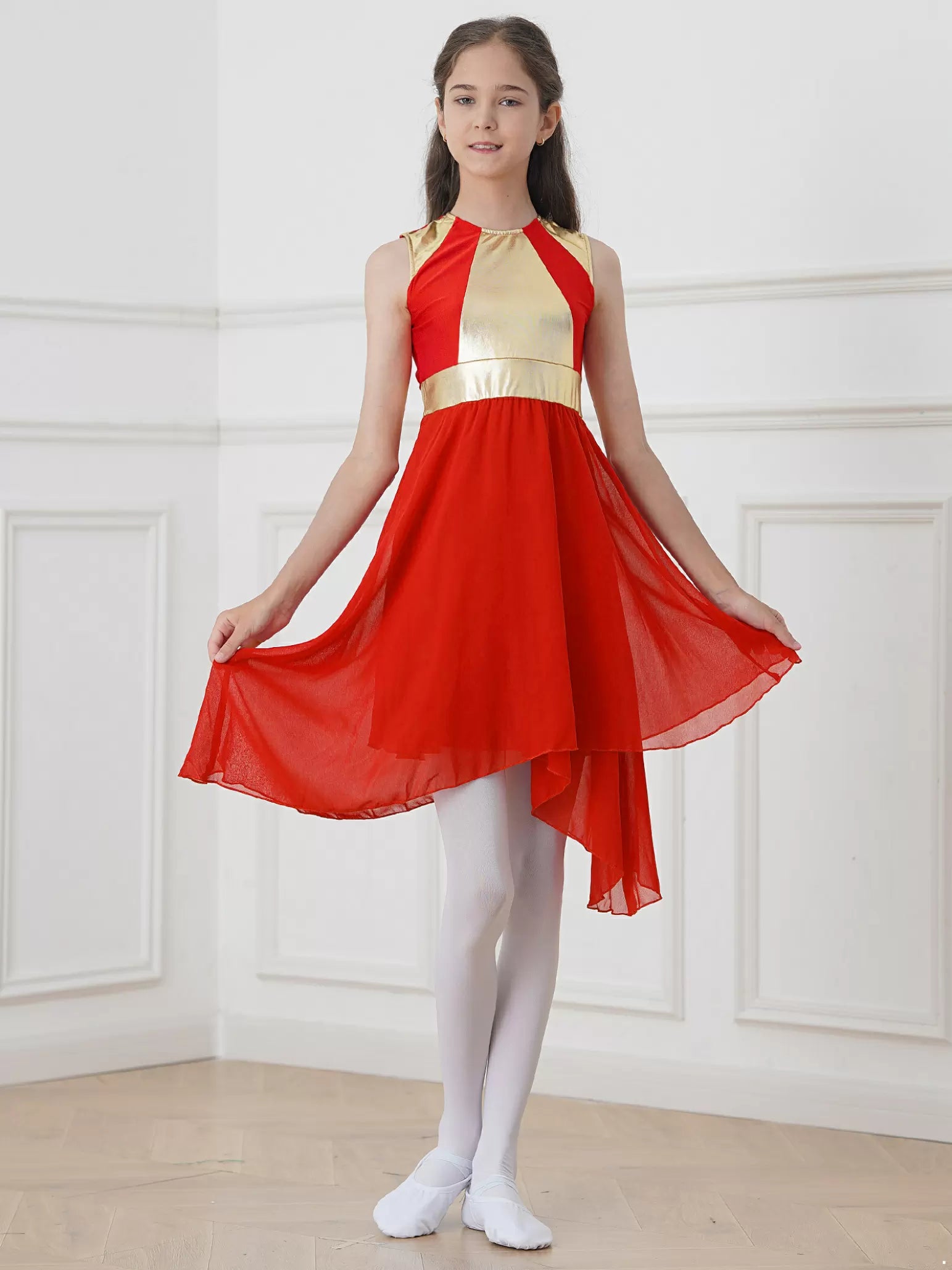 Kids Girls Sleeveless Metallic Worship Praise Dance Dress