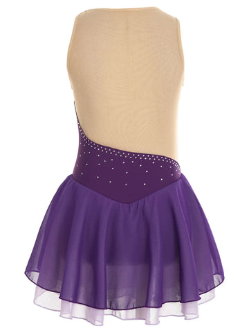 Girls Rhinestone Sleeveless Figure Ice Skating Dance Dress