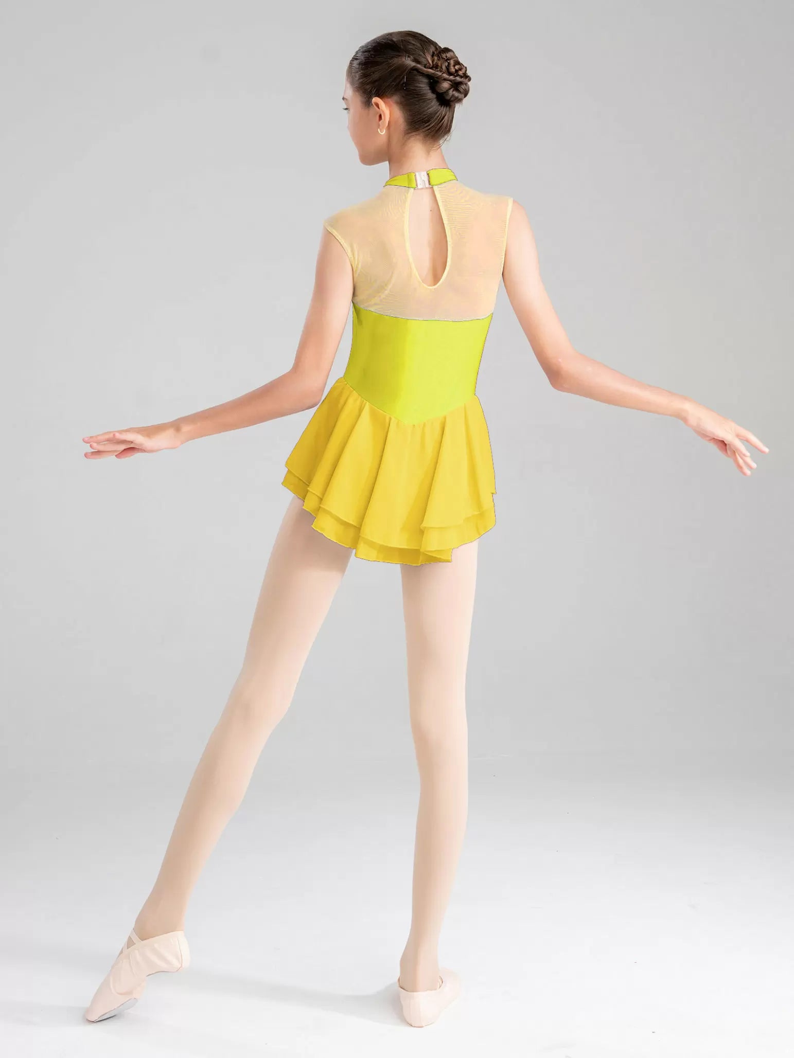 Girls Sleeveless Rhinestone Color Block Figure Ice Skating Dress