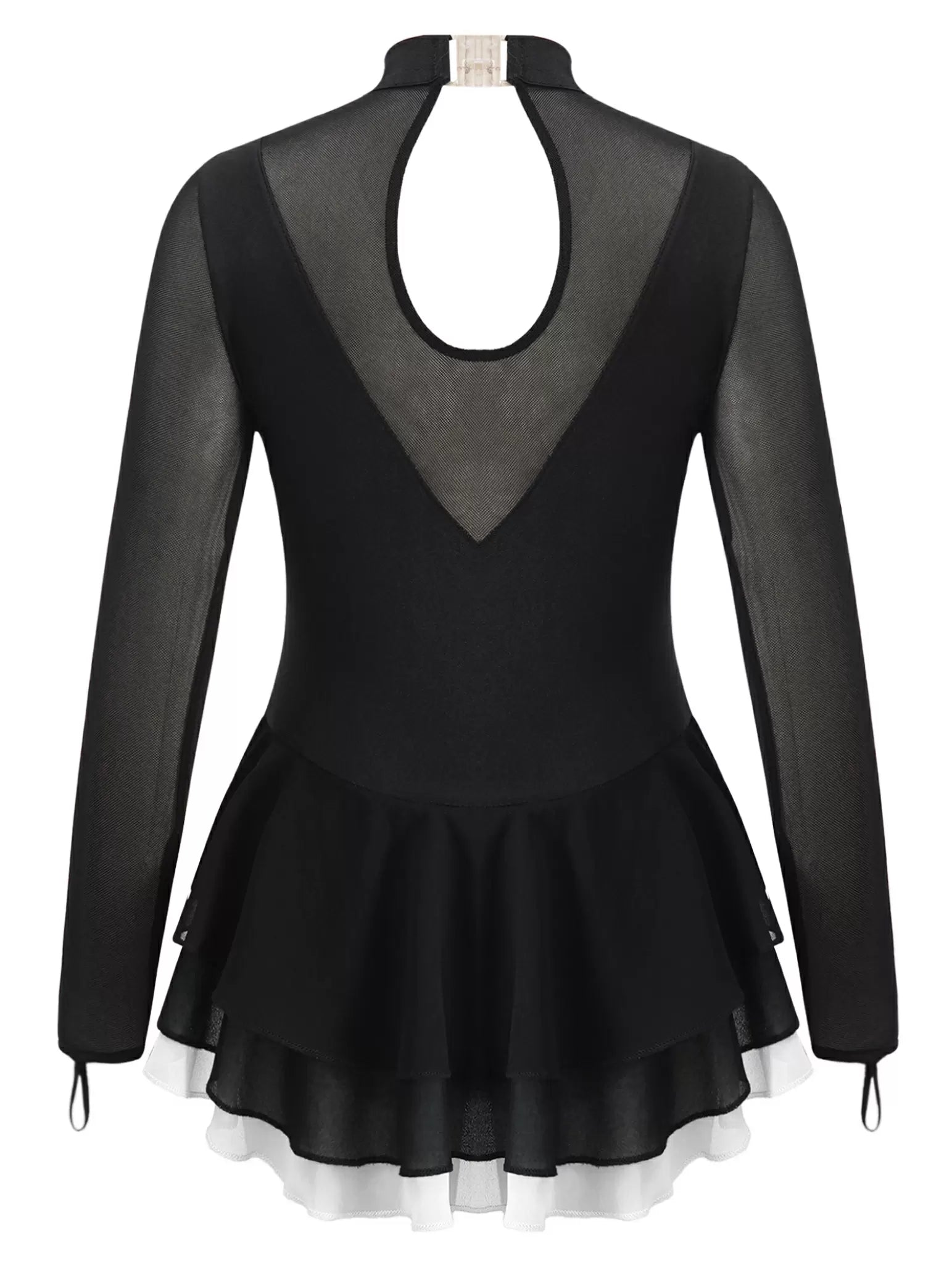 Girls Rhinestone Long Sleeve A-line Figure Skating Leotard Dress