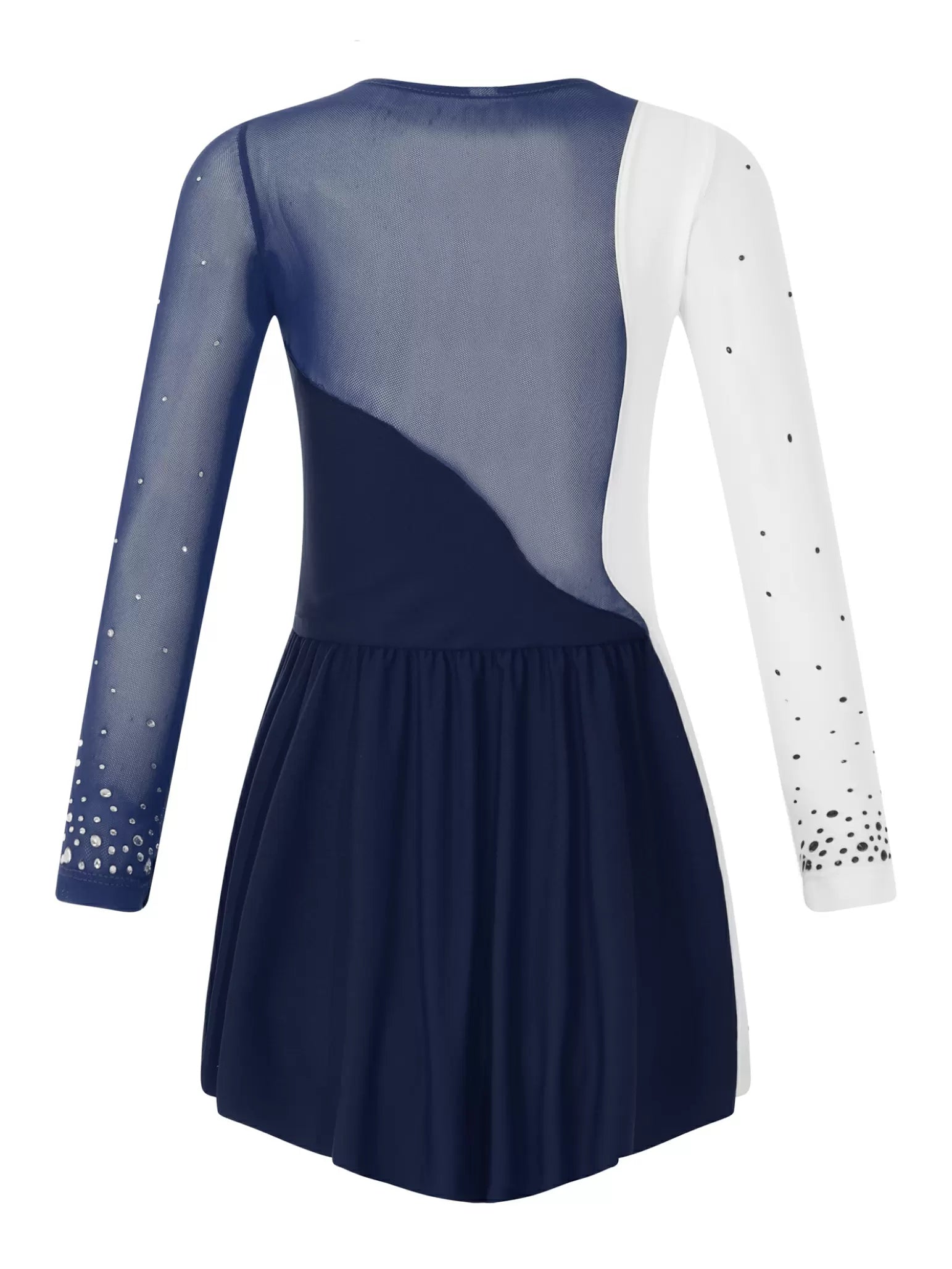 Girls Long Sleeve Color Block Figure Ice Skating Gymnastic Dance Dress