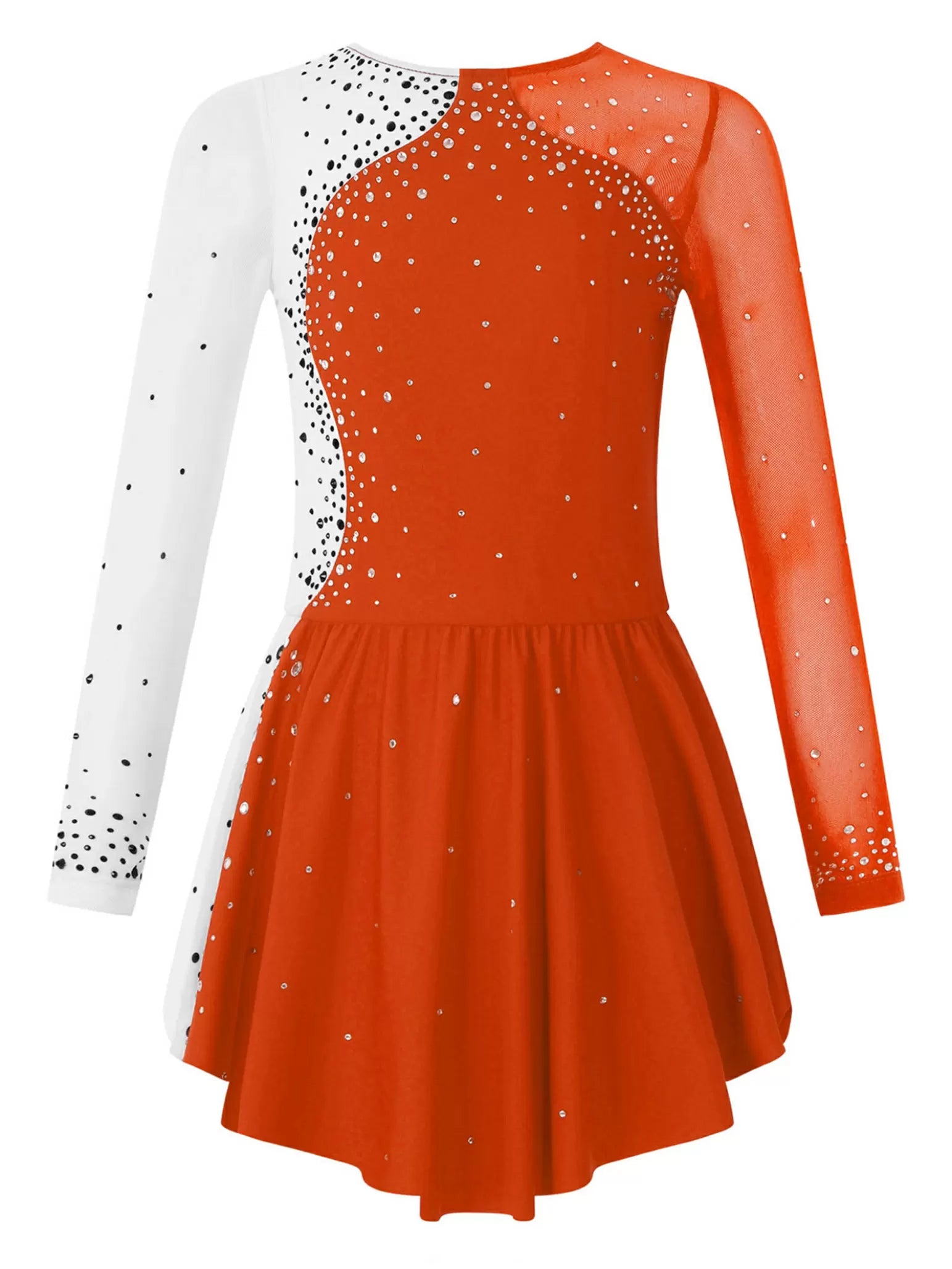 Girls Long Sleeve Color Block Figure Ice Skating Gymnastic Dance Dress