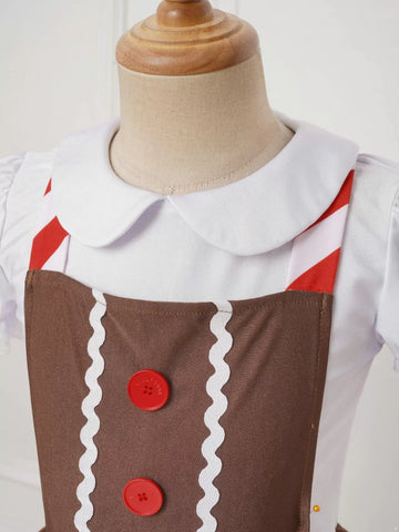 Costume da omino di pan di zenzero di Natale per ragazze, bretelle, grembiule, abito tutù