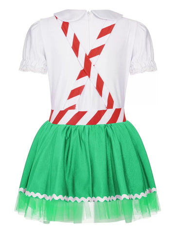 Costume da omino di pan di zenzero di Natale per ragazze, bretelle, grembiule, abito tutù