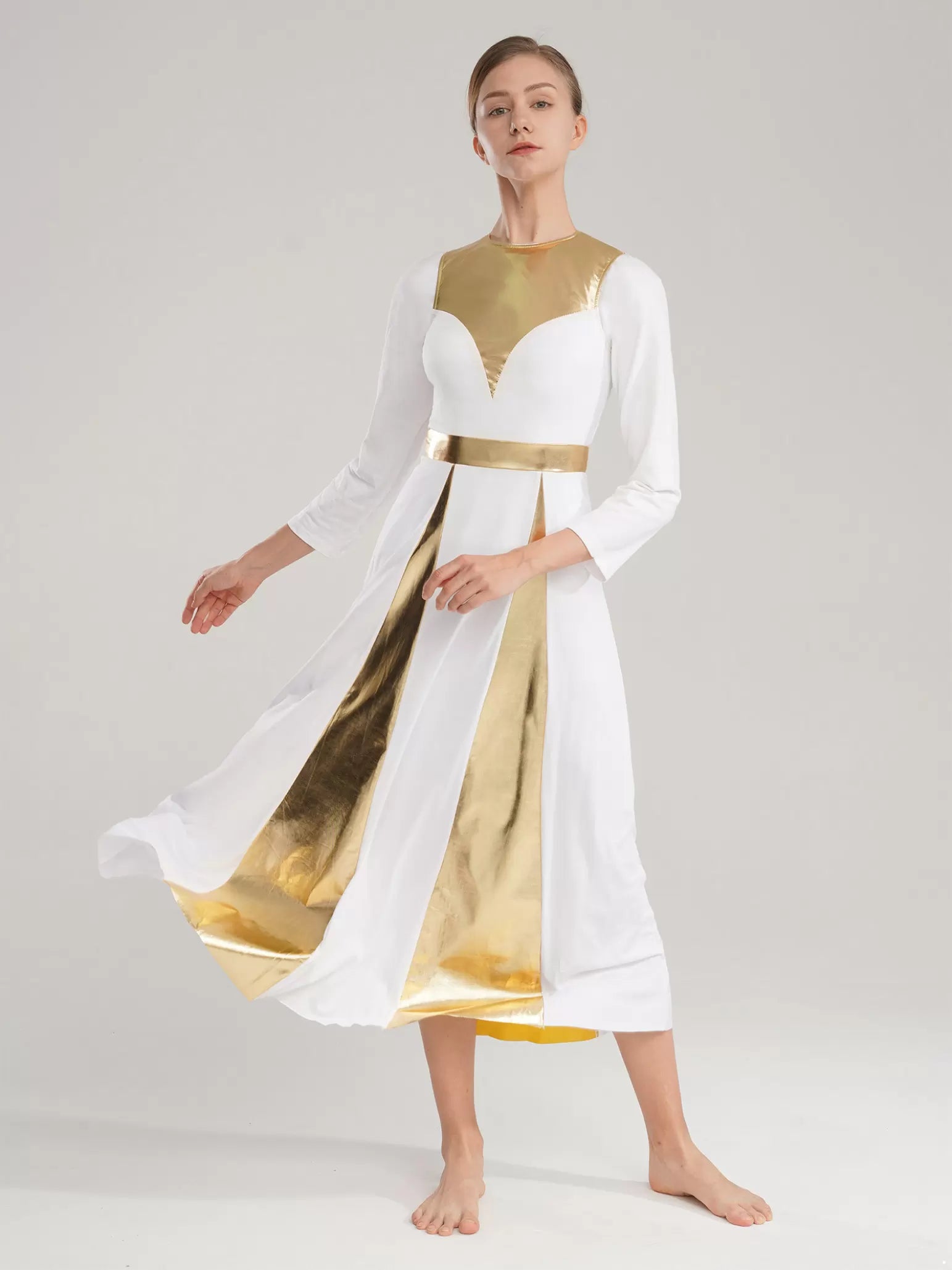 Costume da culto da chiesa a blocchi di colore da donna, maxi abbigliamento da ballo lungo