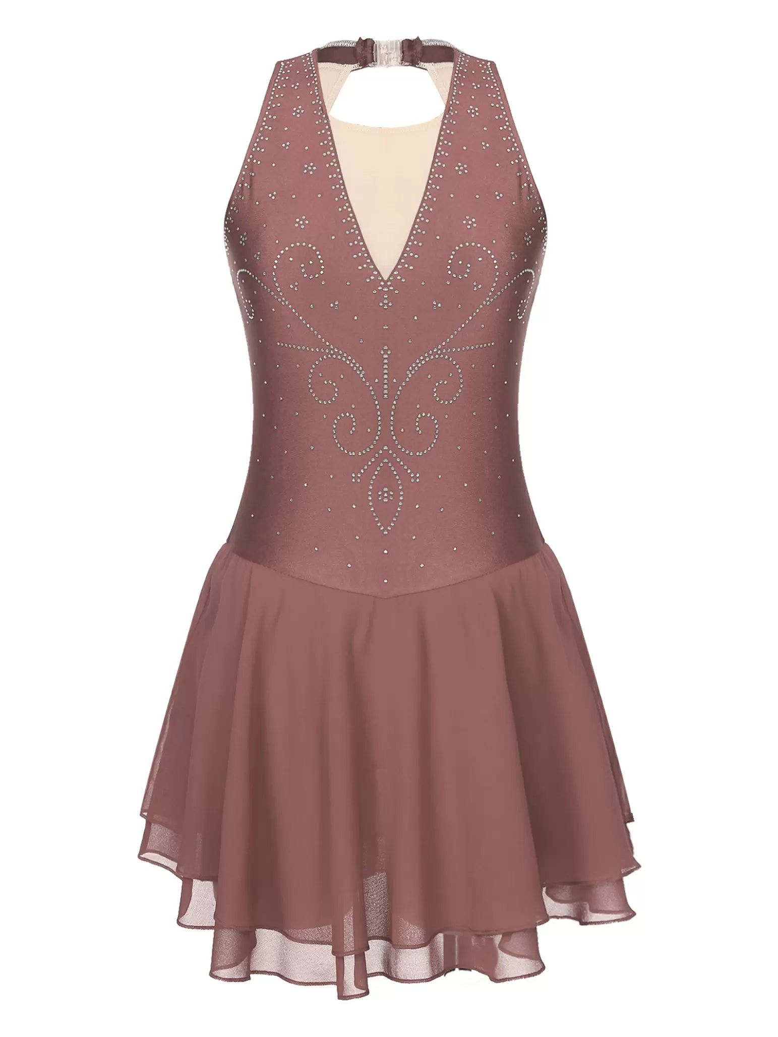 Womens Sleeveless Graphic Rhinestones Figure Skating Leotard Dress