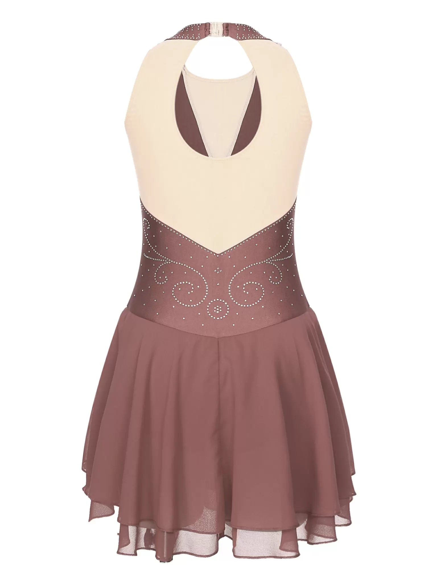 Womens Sleeveless Graphic Rhinestones Figure Skating Leotard Dress