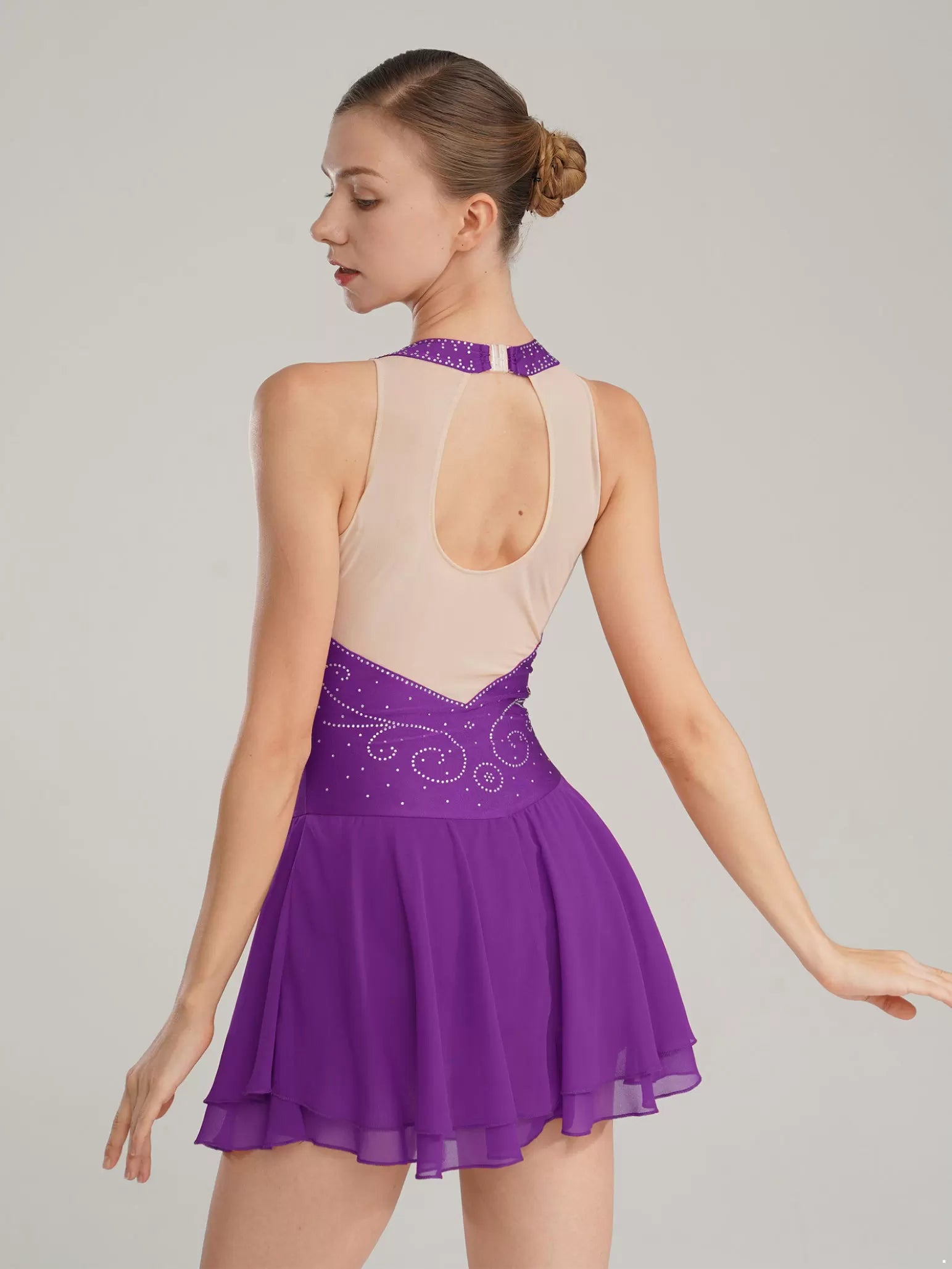 Womens Sleeveless Graphic Rhinestones Figure Skating Leotard Dress