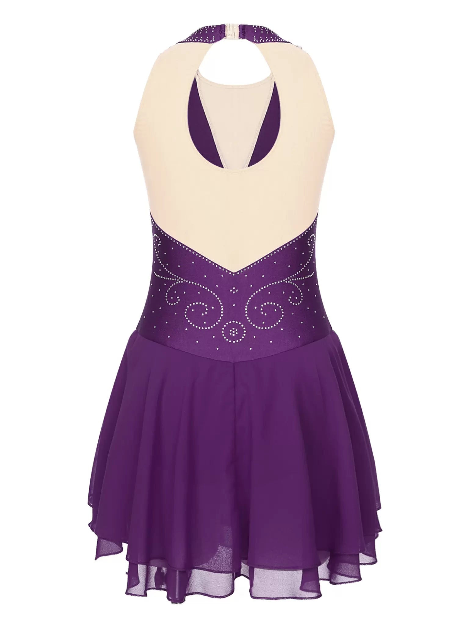 Womens Sleeveless Graphic Rhinestones Figure Skating Leotard Dress